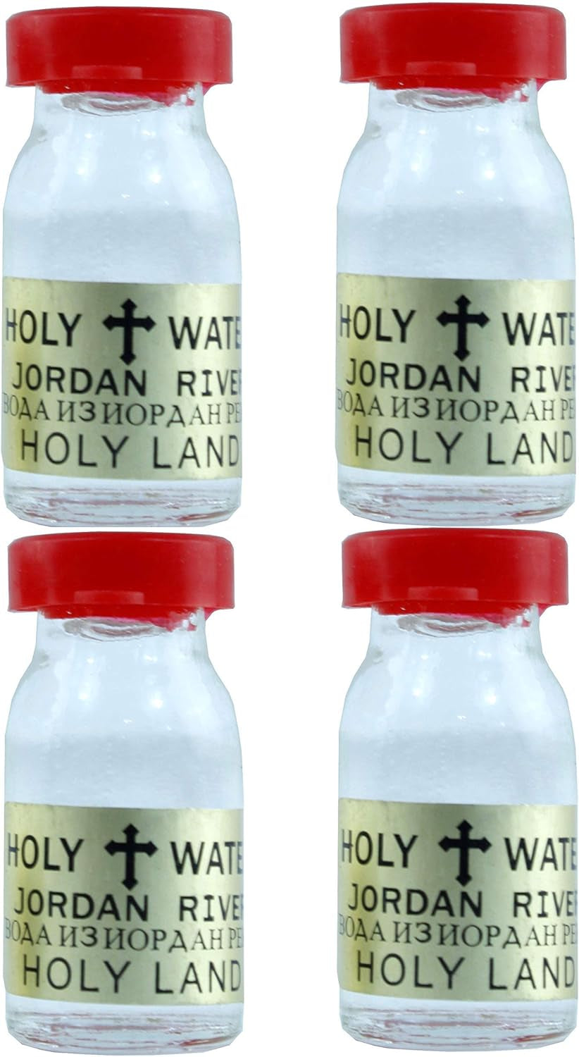 Jordan Water - 4 Small Holy Water Glass Vial Bottles (Each 7.5Ml - Pack of 4 - Total of Full Ounce) - Holy Water Bottle from Israel