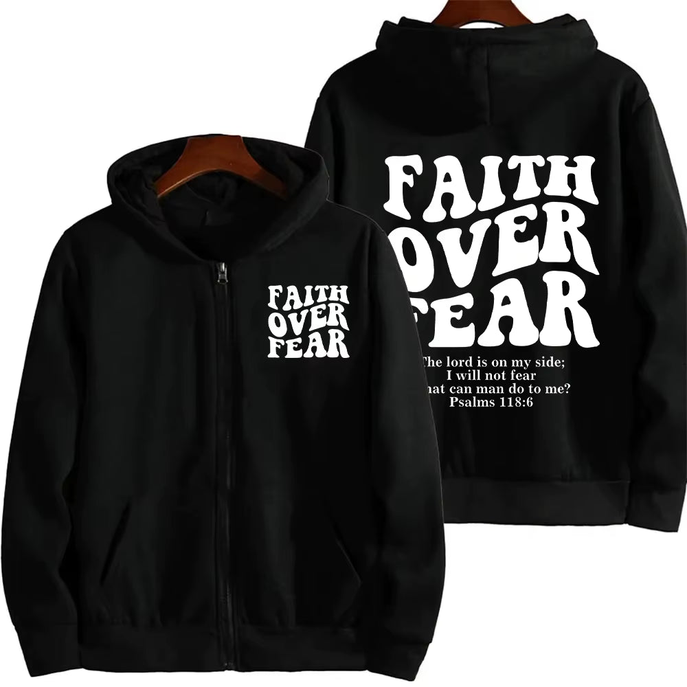 Faith over Fear Christian Women Zip Hoodie Christian Sweatshirt Jesus Hoodie Trendy Hoodie Bible Verse Aesthetic Zip Jacket Coat