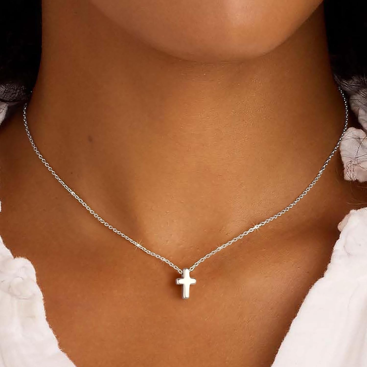 Cross Necklace for Women - Dainty Cute Bubble 3D Cross Pendant Necklace Sideways Cross Choker Layered 14K Real Gold Plated Cross Necklace Gifts for Women Girls
