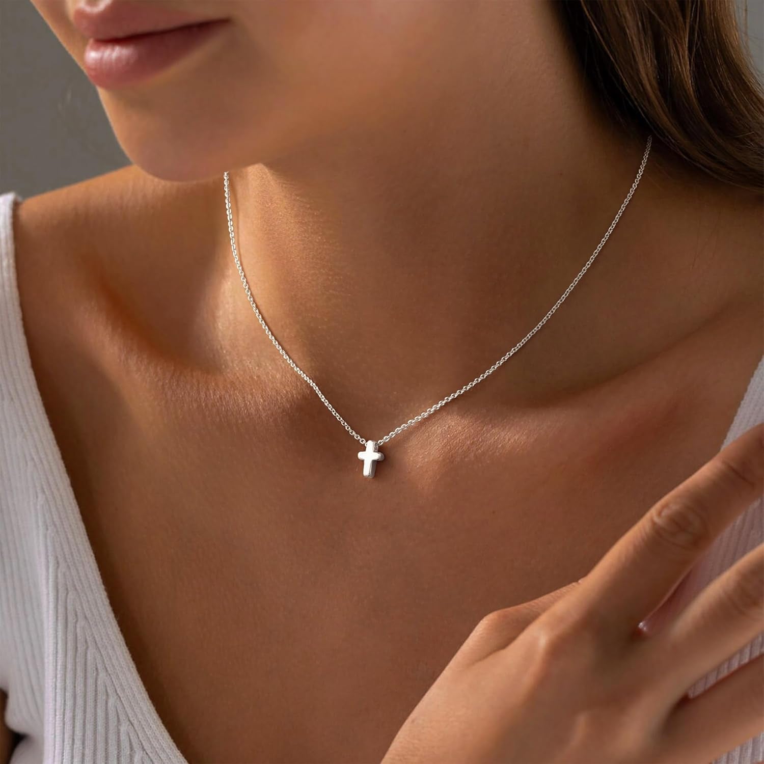 Cross Necklace for Women - Dainty Cute Bubble 3D Cross Pendant Necklace Sideways Cross Choker Layered 14K Real Gold Plated Cross Necklace Gifts for Women Girls