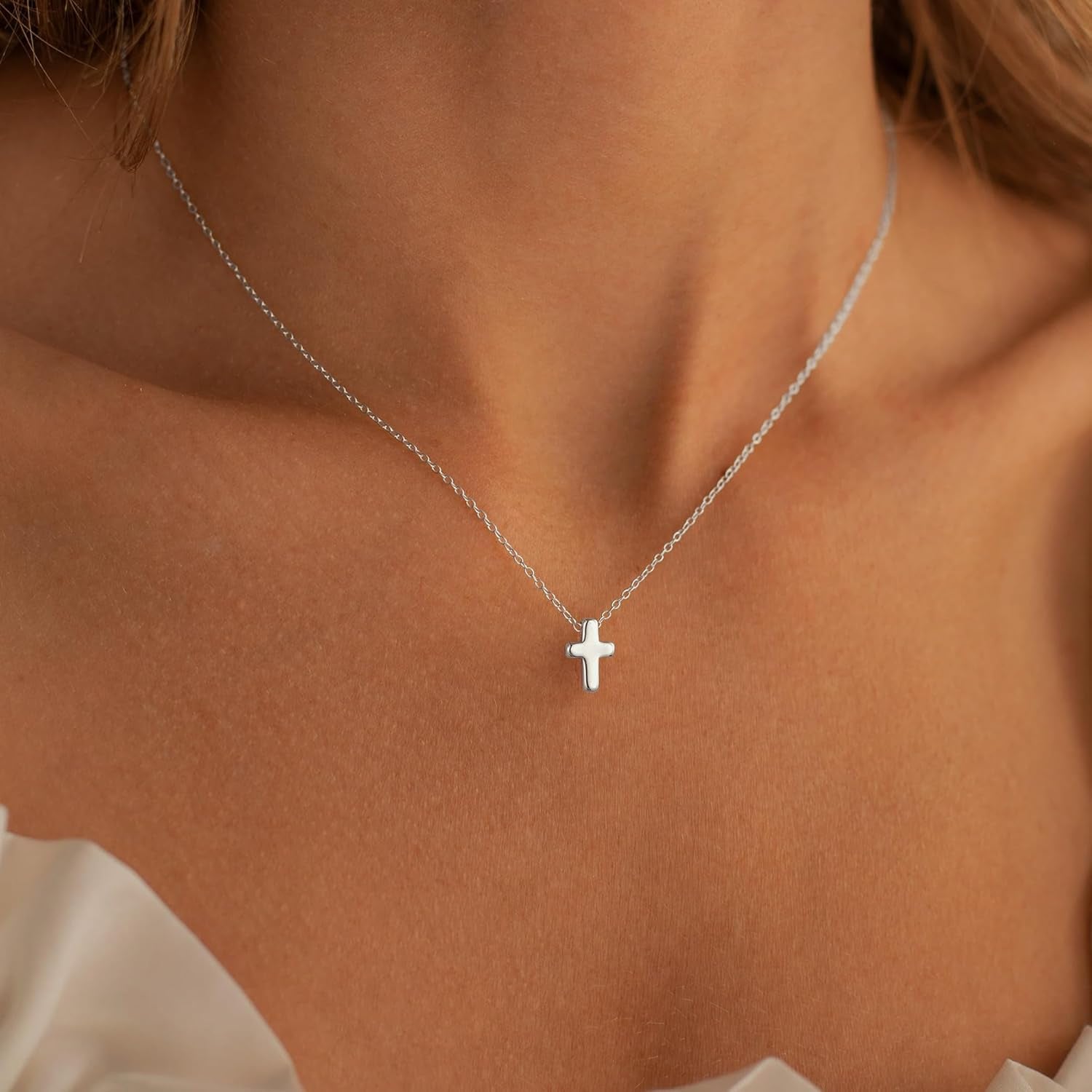 Cross Necklace for Women - Dainty Cute Bubble 3D Cross Pendant Necklace Sideways Cross Choker Layered 14K Real Gold Plated Cross Necklace Gifts for Women Girls