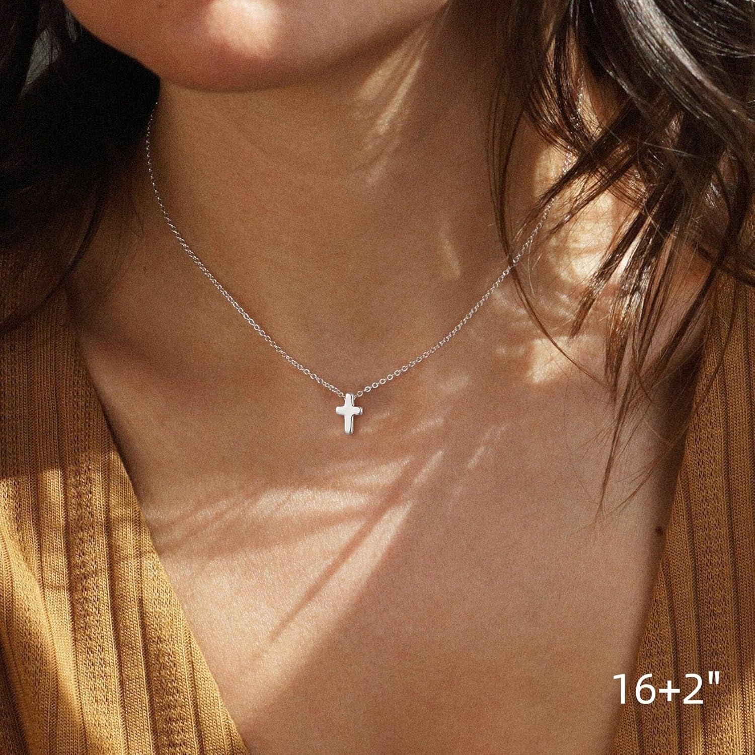 Cross Necklace for Women - Dainty Cute Bubble 3D Cross Pendant Necklace Sideways Cross Choker Layered 14K Real Gold Plated Cross Necklace Gifts for Women Girls