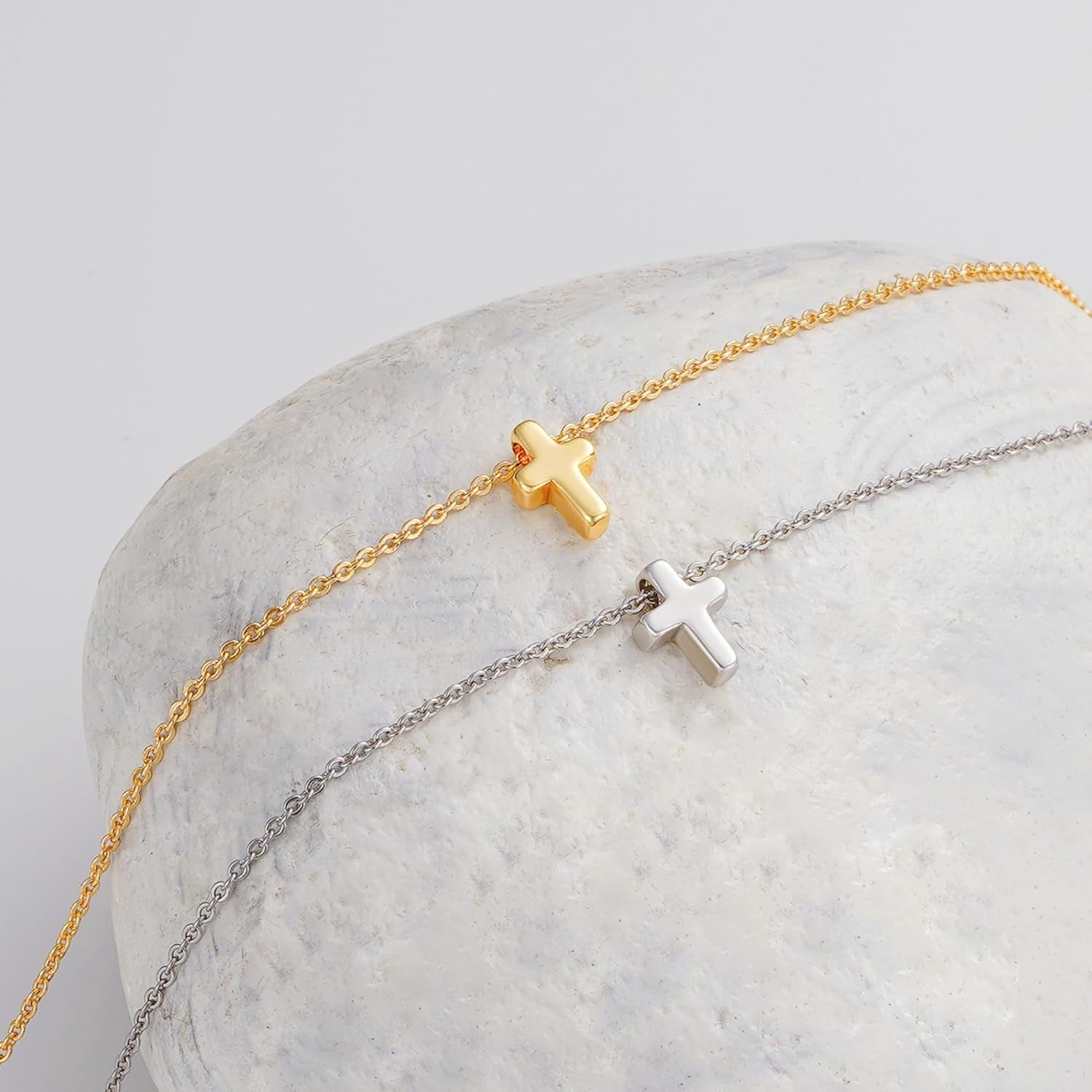 Cross Necklace for Women - Dainty Cute Bubble 3D Cross Pendant Necklace Sideways Cross Choker Layered 14K Real Gold Plated Cross Necklace Gifts for Women Girls