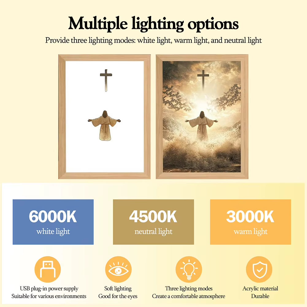 Jesus Lamp Jesus Light up Picture Night Light LED Light Painting Jesus Painting Decorative Lights Christian Decorative Gifts