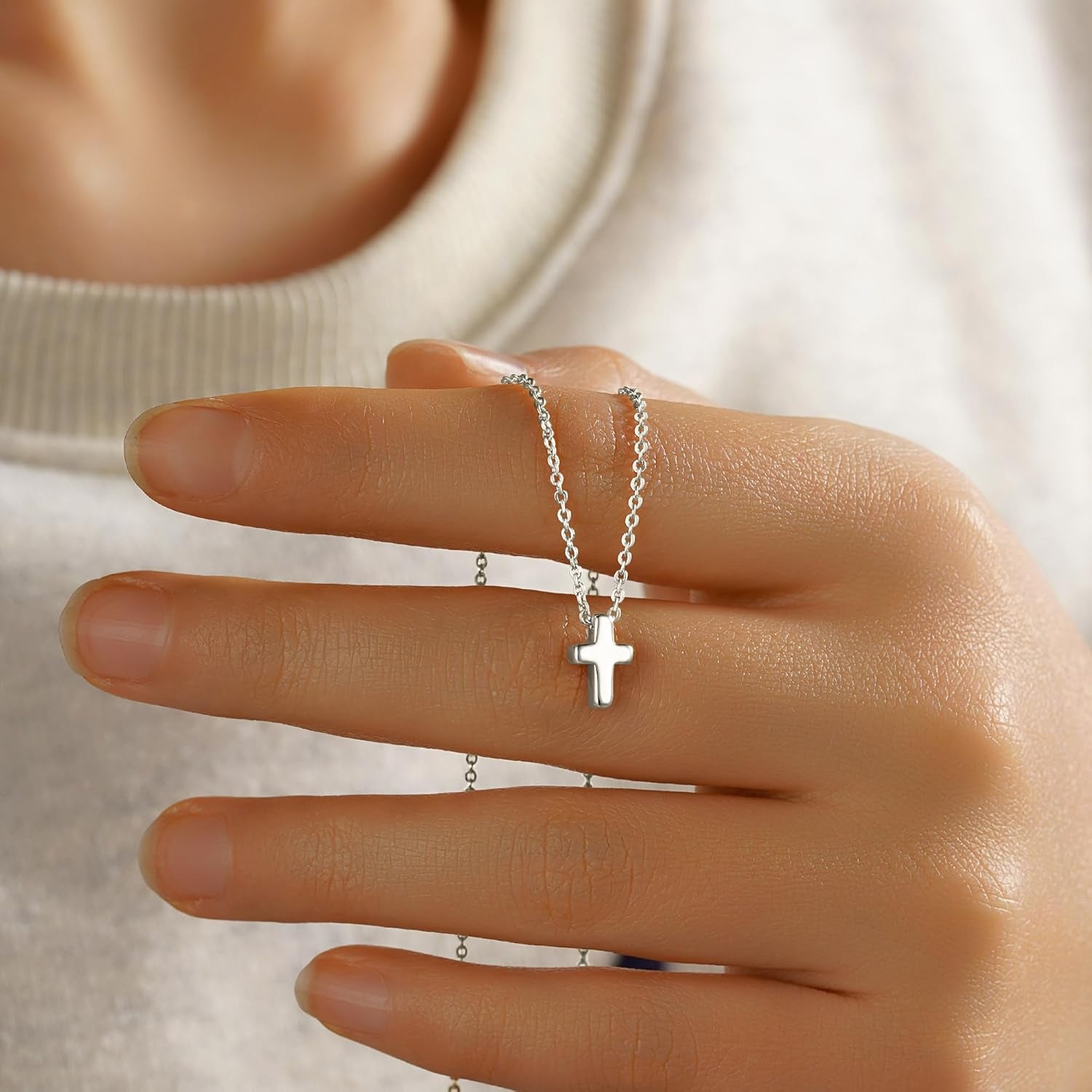 Cross Necklace for Women - Dainty Cute Bubble 3D Cross Pendant Necklace Sideways Cross Choker Layered 14K Real Gold Plated Cross Necklace Gifts for Women Girls
