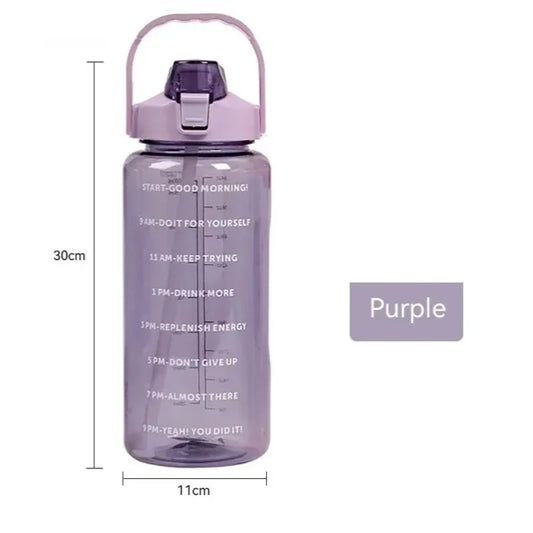 2L Sports Water Bottle with Straw Portable Large Capacity Water Bottles Fitness Bike Cup Summer Cold Water Jug with Time Marker