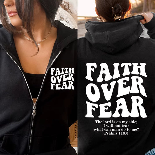 Faith over Fear Christian Women Zip Hoodie Christian Sweatshirt Jesus Hoodie Trendy Hoodie Bible Verse Aesthetic Zip Jacket Coat