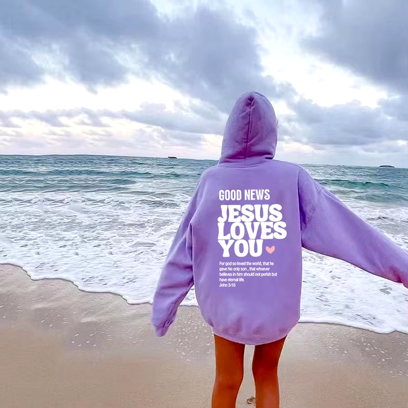 GOOD NEWS JESUS LOVES YOU Hoodie Christian Sweatshirt Jesus Hoodie Trendy Hoodie Bible Verse Shirt Unisex Aesthetic Clothes