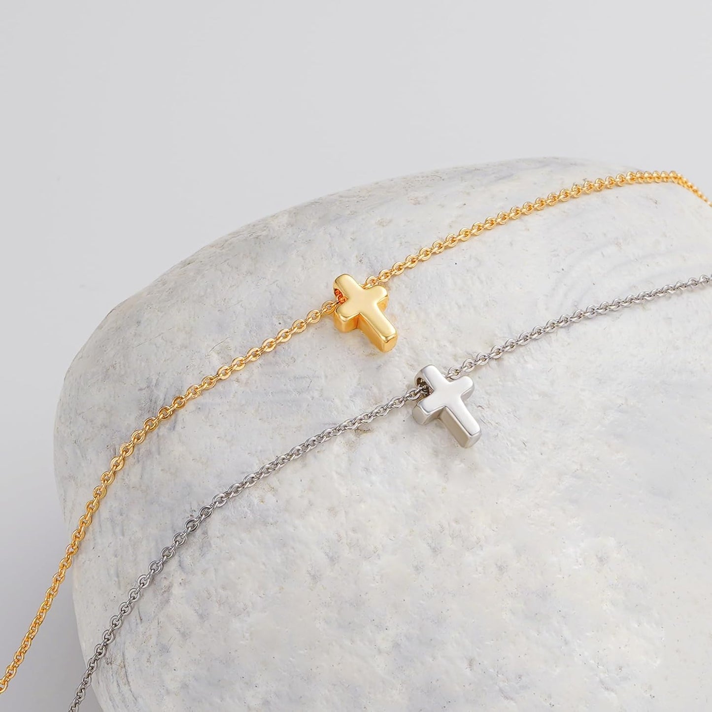 Cross Necklace for Women - Dainty Cute Bubble 3D Cross Pendant Necklace Sideways Cross Choker Layered 14K Real Gold Plated Cross Necklace Gifts for Women Girls